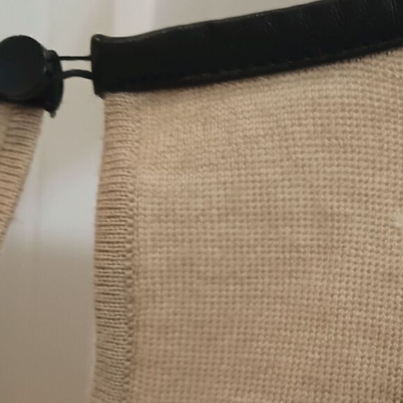 Ann Taylor Merino Wool Sweater with Faux Leather Black Trim in Camel - Picture 7 of 11
